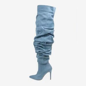 Over the Knee Thigh High Slouch Denim Boot